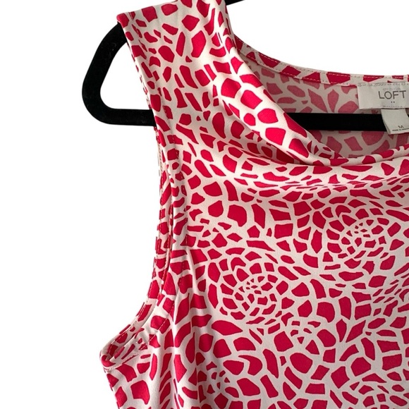 LOFT NWOT SLEEVELESS TIE FRONT DRESS RED & WHITE MOSAIC PRINT | MEDIUM - Picture 3 of 8